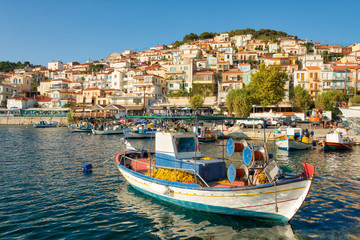 Fototapeta na wymiar Port with fishing boats, Plomari, Lesvos, Greece