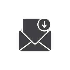 Mail inbox vector icon. filled flat sign for mobile concept and web design. Email message with download arrow simple solid icon. Symbol, logo illustration. Pixel perfect vector graphics