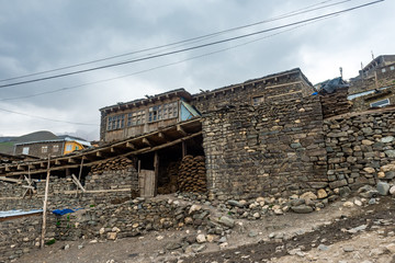 Fototapeta premium Ancient highmountains village Khynalyg, Azerbaijan. Buildings, houses and way of life