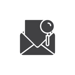 Search Mail vector icon. filled flat sign for mobile concept and web design. Open Envelope message and magnifying glass simple solid icon. Symbol, logo illustration. Pixel perfect vector graphics