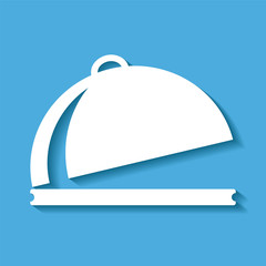 waiter food tray on blue background with long shadow in menu design, stock vector illustration