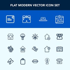 Modern, simple vector icon set with grenade, store, construction, customer, telephone, map, call, technology, hand, money, food, dollar, parachuting, display, fashion, white, war, communication icons