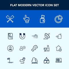 Modern, simple vector icon set with user, oar, pole, boat, personal, late, presentation, sitting, water, lock, computer, chart, graph, wallet, house, chicken, snack, protection, open, dish, add icons