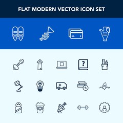 Modern, simple vector icon set with , office, bulb, pottery, stationery, plastic, medical, business, key, jazz, vase, pen, book, electric, car, debit, profile, lock, door, paper, old, web, light icons