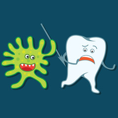 tooth bacteria and tooth for dentistry / stomatologist / dental clinic poster. flat vector illustration