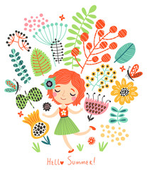 Floral card with girl