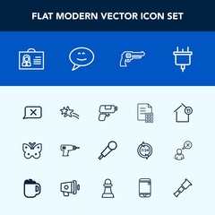 Modern, simple vector icon set with wing, work, technology, hand, house, owner, person, nature, landlord, weapon, pistol, sound, butterfly, shiny, woman, plug, financial, business, money, fly icons
