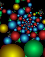 Christmas decoration in the form of colored balls.Digital fractal 3D design.