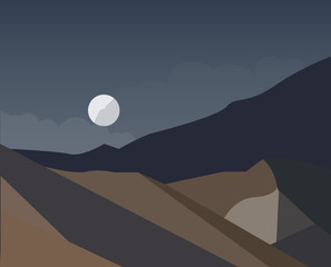 night landscape of mountains with moon