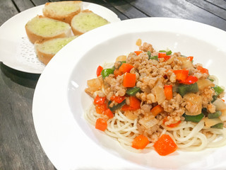 Spaghetti bolognese with tomato sauce ,delicious Italian food.