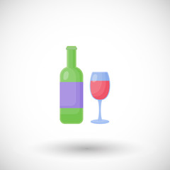 Wine bottle and glass flat vector icon