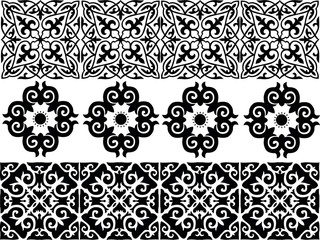 Beautiful Kazakh national ornament, elements of flora and fauna, traditional