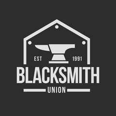 Blacksmith smith union shoer anvil logo set. Smith allince logos. Heavy industry.