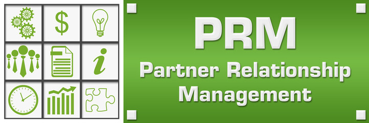 PRM - Partner Relationship Management Green Business Symbols Grid Left 