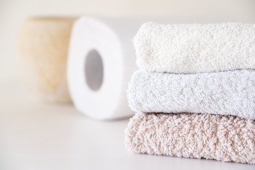 Clean cotton towels and paper towels