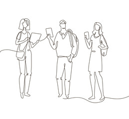 Students - one line design style illustration