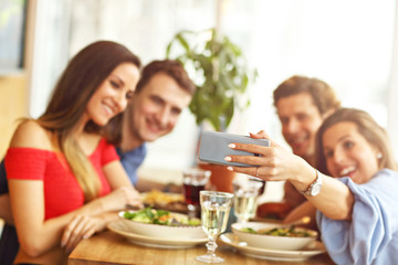 Group Of Friends Enjoying Meal In Restaurant