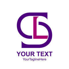 Initial letter SL or LS logo design template element colored purple for business and company identity