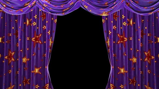 Purple velvet curtains with shiny red stars. ULR