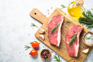 Raw beef striploin steak. 