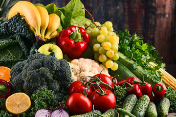 Composition with variety of raw organic vegetables and fruits