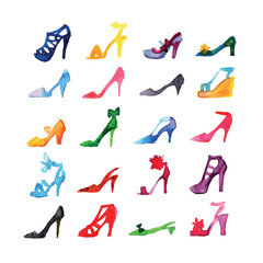 shoes/Watercolor collection of woman shoes.
