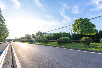 empty road with modern office building
