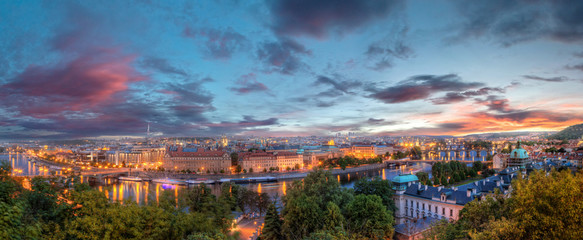 Prague panoramic view in sunset