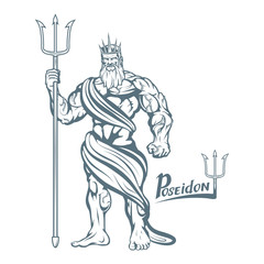 Fototapeta na wymiar Poseidon. Hand drawn poseidon. Neptune head. Fantasy world. Vector artwork.