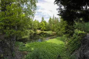 Silver Lake ( Stribrne Jezirko ), near Odry, Czech Republic / Czechia - natural sightseeing. Small lake and beautiful nature. Former galena mine after recultivation