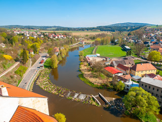 Fototapeta na wymiar View of Sazava River from Ledec Castle, Ledec nad Sazavou, Czech Republic.