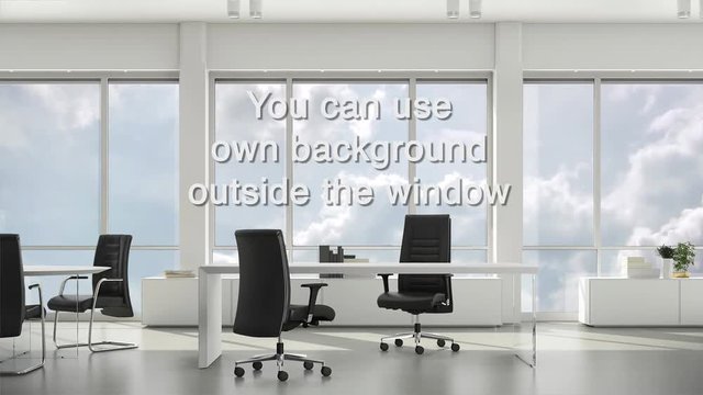 Window in business office with view outside for using any background. Background plate, chroma key video background. Alpha channel, keyed green screen