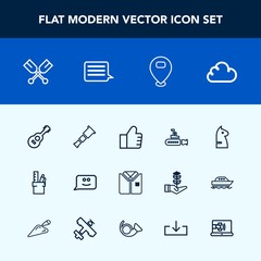 Modern, simple vector icon set with tshirt, online, music, chat, night, internet, space, office, sign, marine, smile, game, musical, shirt, sea, undersea, boat, canoe, search, concept, chess icons