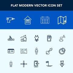 Modern, simple vector icon set with property, mail, man, fashion, real, blank, timetable, boy, male, profile, email, calendar, identification, increase, banner, house, woman, sign, id, summer icons