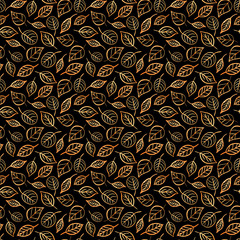 Seamless pattern green watercolor leaves on black background - 204397305