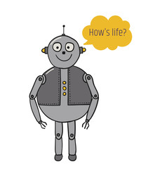 The robot is thick. The boat is talking. Artificial Intelligence. Future technologies. Metal characters. Robotization and automation of labor