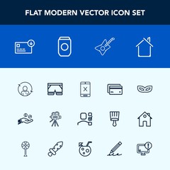Modern, simple vector icon set with guitar, hand, coin, carnival, tripod, video, retro, architecture, can, task, coaxial, movie, person, music, white, fashion, shorts, cord, personal, office icons