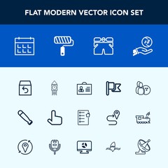 Modern, simple vector icon set with profile, day, flag, schedule, game, big, america, return, pin, ben, national, order, box, money, bowling, real, calendar, finance, time, fashion, delivery icons