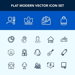 Modern, simple vector icon set with building, thermometer, house, human, truck, mail, chart, graph, people, post, pie, technology, employee, plan, headset, personal, employer, bag, fahrenheit icons