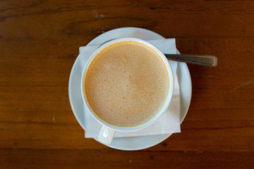 Hot coffee Put a glass of white with a casual break from work