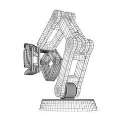Robotic arm manufacture technology industry assembly mechanic hand wireframe low poly mesh vector illustration