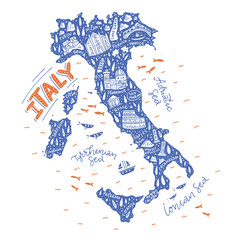 Handdrawn map of Italy