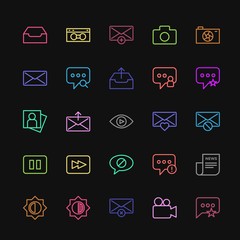 Modern Simple Colorful Set of chat and messenger, video, photos, email Vector outline Icons. Contains such Icons as  lens,  letter, error and more on dark background. Fully Editable. Pixel Perfect