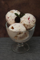 Berry Ice Cream Scoops Gray Textured Background mint Leaves Desert Homemade Icecream