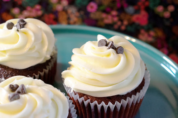 Cupcakes on a Cake Plate with Vintage Floral