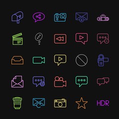 Modern Simple Colorful Set of chat and messenger, video, photos, email Vector outline Icons. Contains such Icons as  tourism, favorite,  mail and more on dark background. Fully Editable. Pixel Perfect
