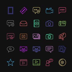 Modern Simple Colorful Set of chat and messenger, video, photos, email Vector outline Icons. Contains such Icons as  television, stop, disc and more on dark background. Fully Editable. Pixel Perfect
