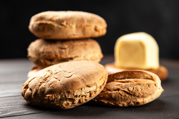Homemade buns on dark background