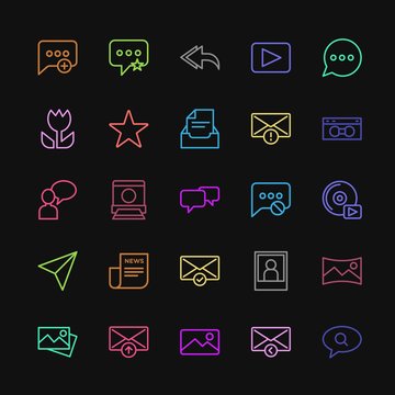 Modern Simple Colorful Set of chat and messenger, video, photos, email Vector outline Icons. Contains such Icons as  smartphone,  forward and more on dark background. Fully Editable. Pixel Perfect