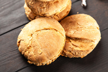 Homemade buns on dark background